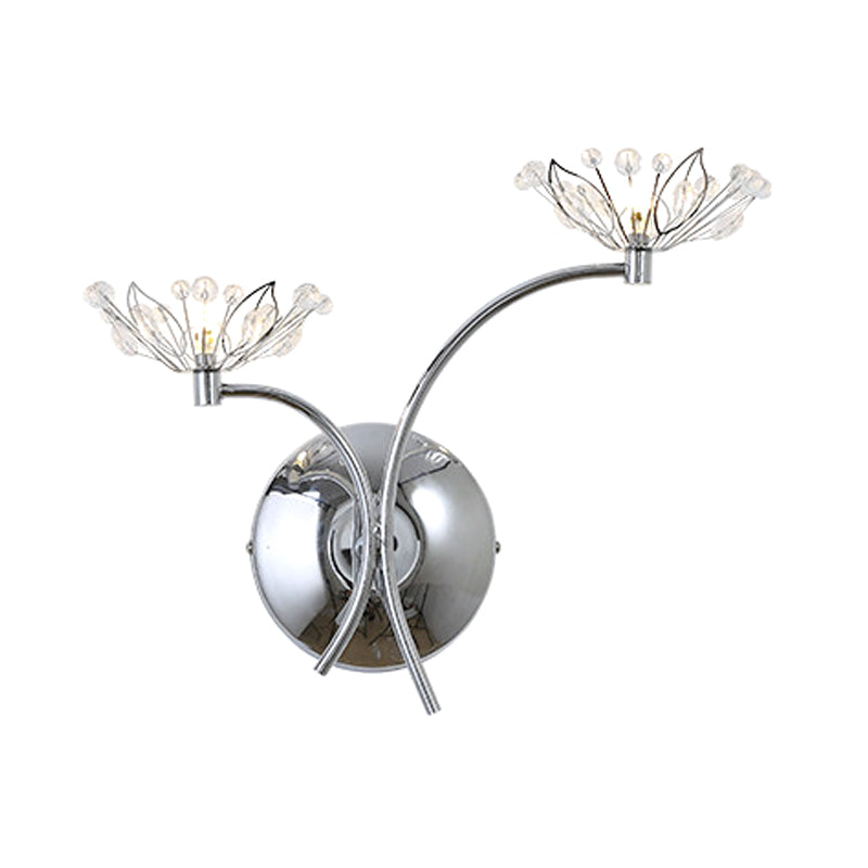 BowLift | Chrome Flower Wall Lamp Modern Iron 2 Bulb Nightstand Wall Light with Crystal Stamp