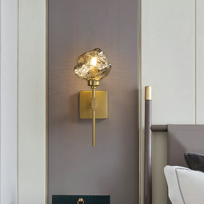 BowLift | Brass Ice Block Wall Light Scone Postmodern 1 Head Amber/Smoke Gray Glass Wall Mounted Lamp for Living Room