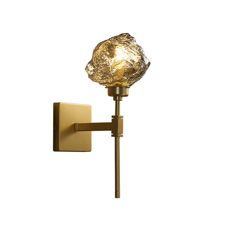 BowLift | Brass Ice Block Wall Light Scone Postmodern 1 Head Amber/Smoke Gray Glass Wall Mounted Lamp for Living Room