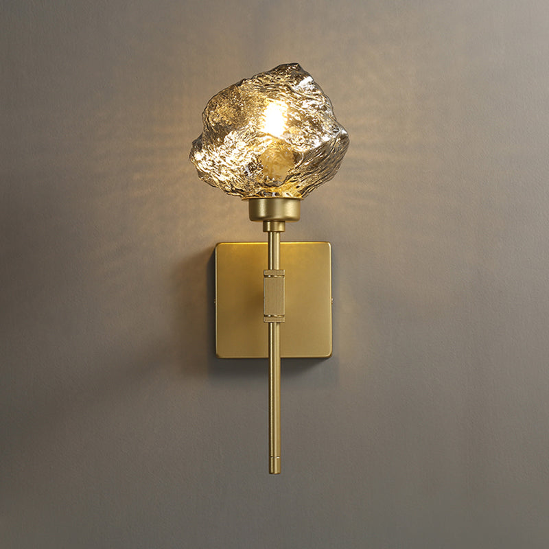BowLift | Brass Ice Block Wall Light Scone Postmodern 1 Head Amber/Smoke Gray Glass Wall Mounted Lamp for Living Room