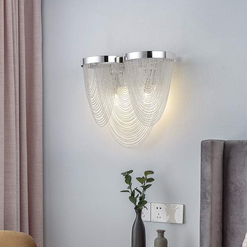 BowLift | Tassels Living Room Wall Light Metal 2-Light Modern LED Wall Lamp Light in Silver