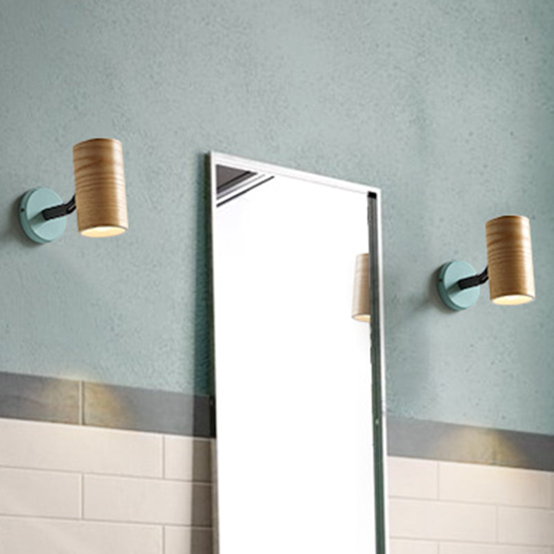 BowLift | Tube Bathroom Wall Light Wood 1 Head Macaron Wall Mounted Lamp in Yellow/Green/Blue