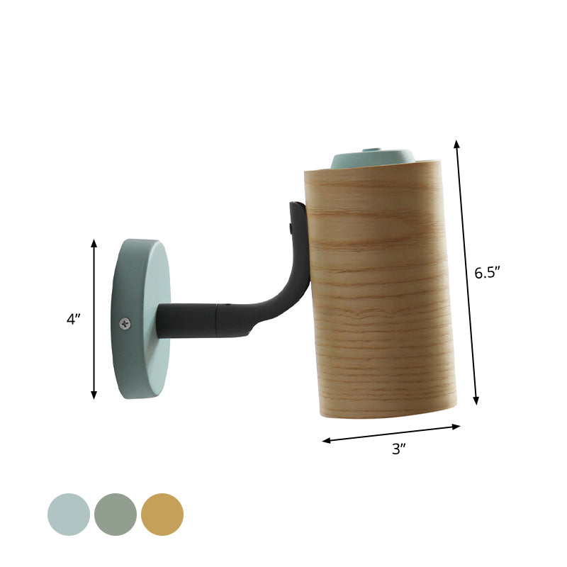 BowLift | Tube Bathroom Wall Light Wood 1 Head Macaron Wall Mounted Lamp in Yellow/Green/Blue
