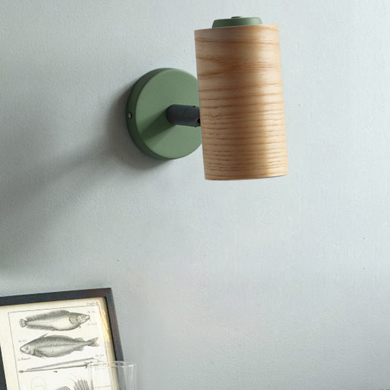 BowLift | Tube Bathroom Wall Light Wood 1 Head Macaron Wall Mounted Lamp in Yellow/Green/Blue