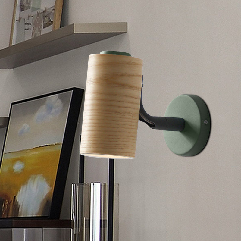 BowLift | Tube Bathroom Wall Light Wood 1 Head Macaron Wall Mounted Lamp in Yellow/Green/Blue