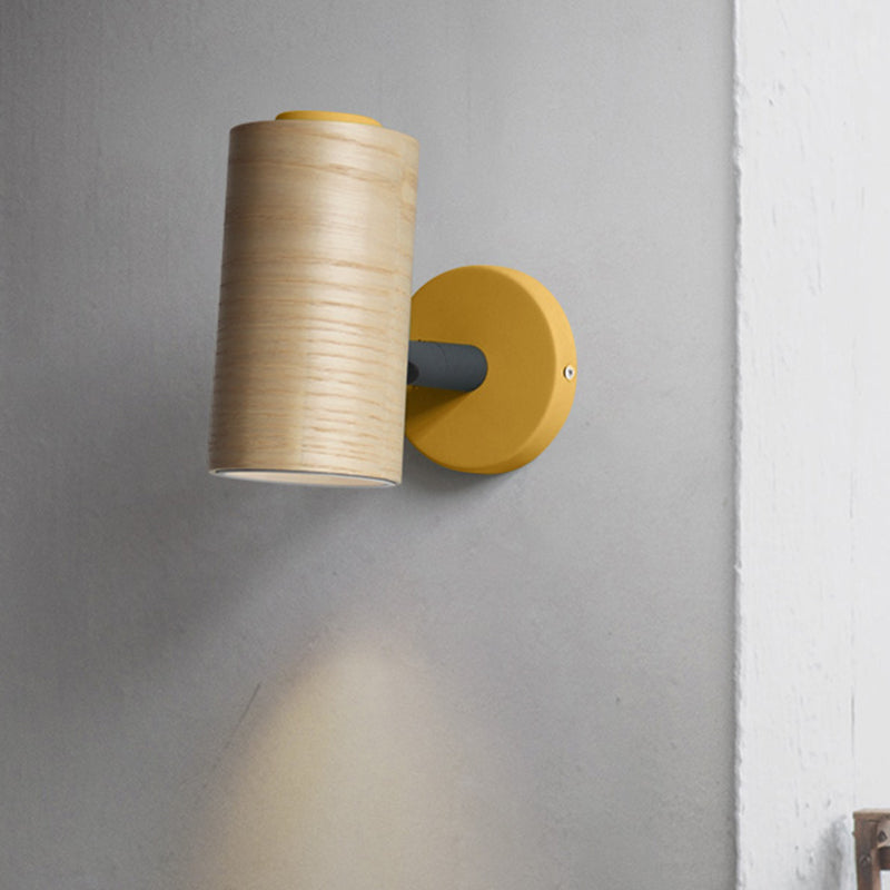 BowLift | Tube Bathroom Wall Light Wood 1 Head Macaron Wall Mounted Lamp in Yellow/Green/Blue
