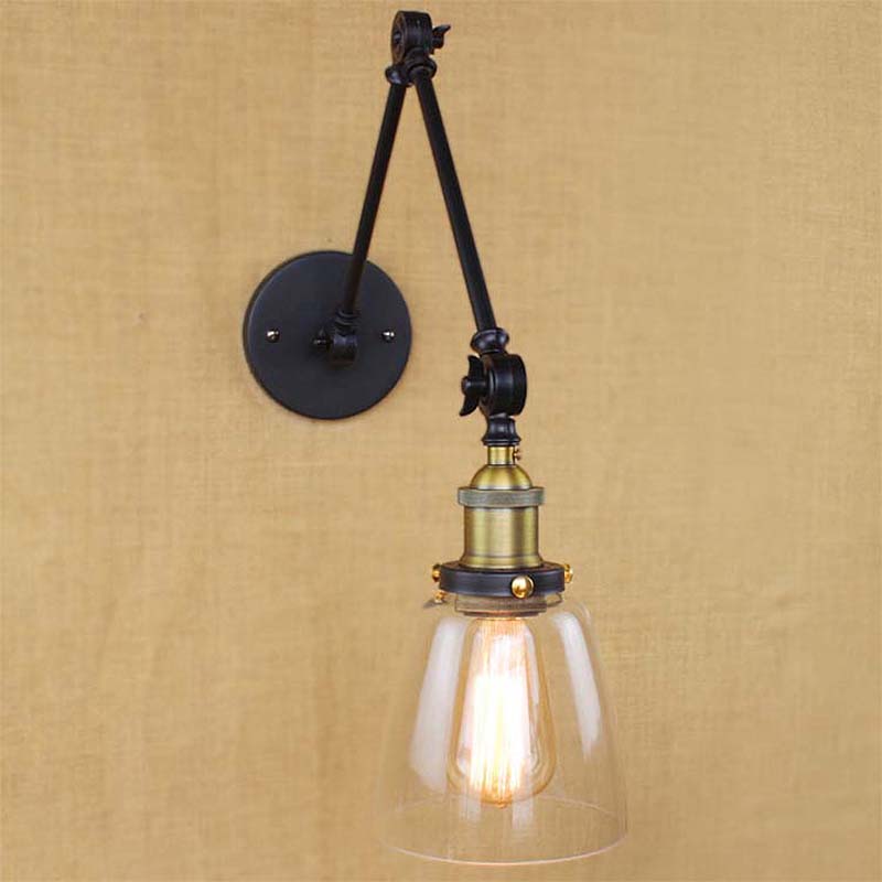 BowLift | Tapered Clear Glass Wall Lamp Antique Single Bulb Dining Room Wall Lamp with Swingarm
