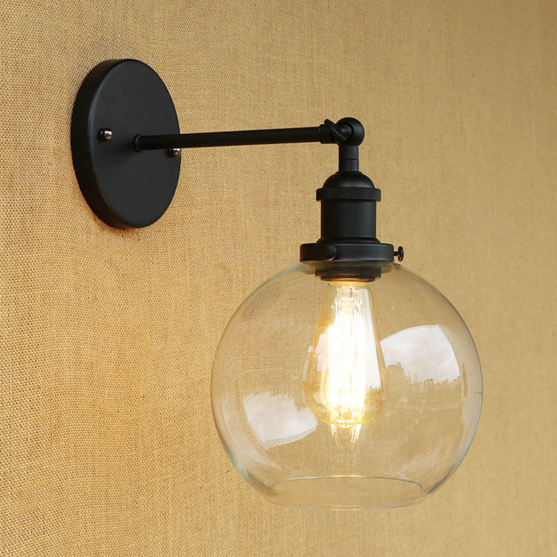 BowLift | Clear Glass Black Wall Lamp Lighting Orb 1-Light Vintage Light for Living Room