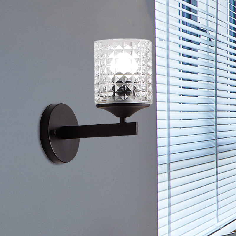 BowLift | Cylinder Clear Textured Glass Wall-mounted Modern Single Bulb Bedroom Wall Light in Black/Silver