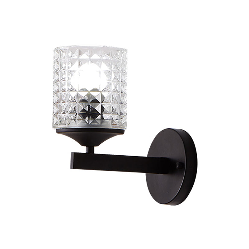 BowLift | Cylinder Clear Textured Glass Wall-mounted Modern Single Bulb Bedroom Wall Light in Black/Silver