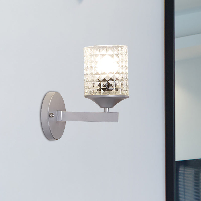 BowLift | Cylinder Clear Textured Glass Wall-mounted Modern Single Bulb Bedroom Wall Light in Black/Silver