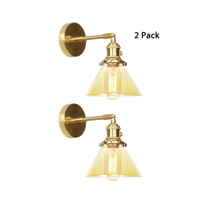 BowLift | Amber Glass Conical Wall Lighting Rotating 1 Light Vintage Wall Lamp For Entrance