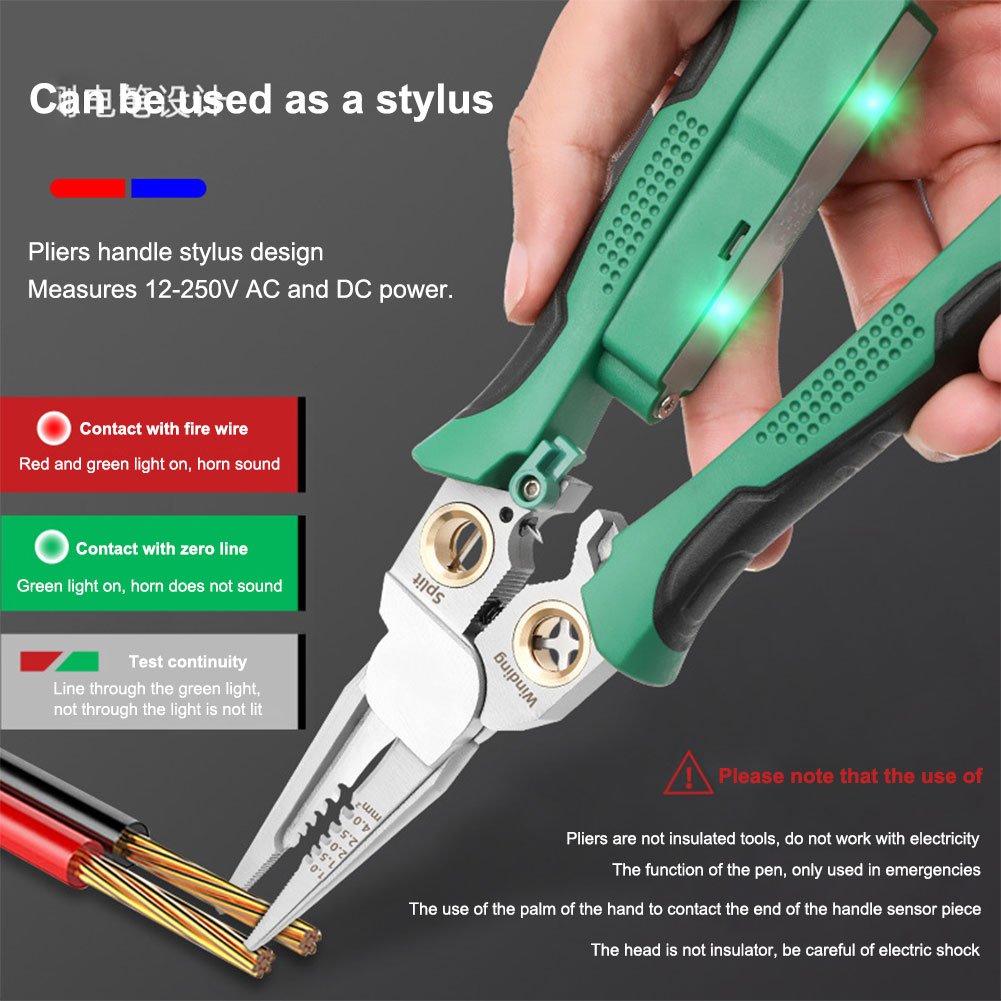 BowLift | 8 in 1 Wire Stripper Twister for Cutting and Pulling Wires, Cable Scissors,Voltage Tester Pliers, 12V to 250V Live