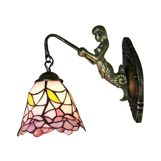 BowLift | Tapered Stained Glass Wall Lamp Baroque 1 Head Black/Brass Wall Mounted Lighting Fixture