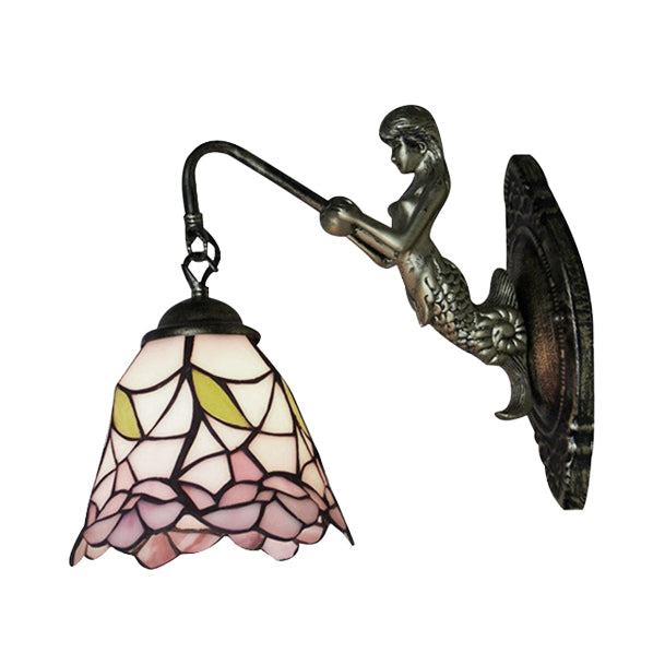 BowLift | Tapered Stained Glass Wall Lamp Baroque 1 Head Black/Brass Wall Mounted Lighting Fixture
