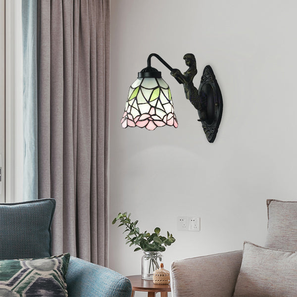 BowLift | Tapered Stained Glass Wall Lamp Baroque 1 Head Black/Brass Wall Mounted Lighting Fixture