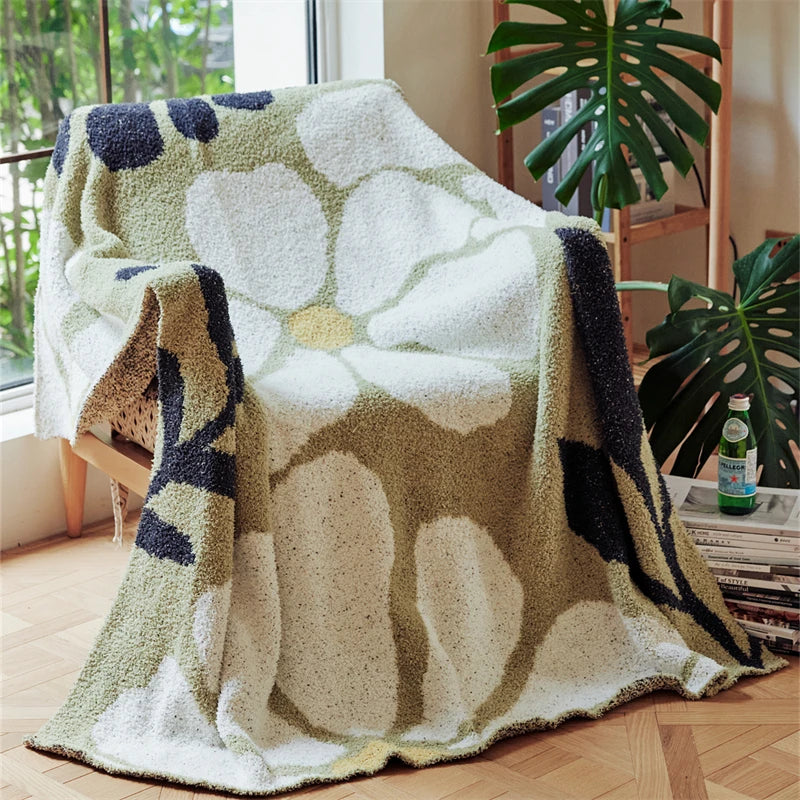 BowLift | Boho Floral Leaves Microfiber Knitted Throw Blanket - Soft, Cozy, and Decorative