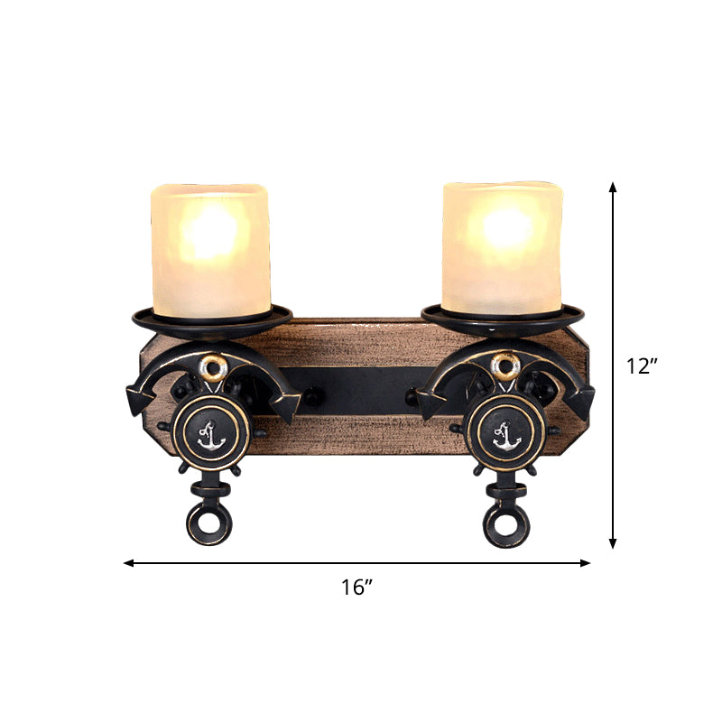 BowLift | Black Cylinder Wall Lamp Industrial Frosted Glass 1/2 Light Dining Room Wall Light with Anchor Design