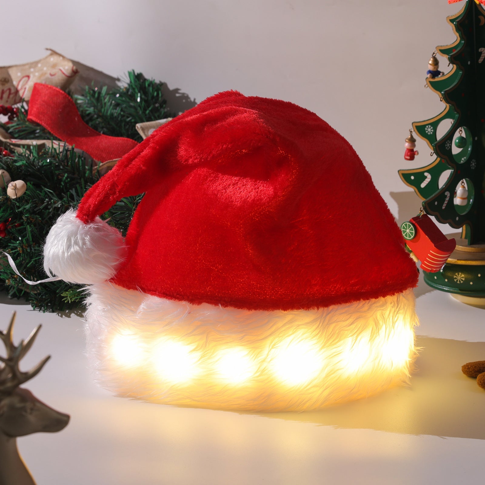 BowLift | Illuminated Christmas Hat with LED Lights – Soft Plush Santa Hat with Color Lights