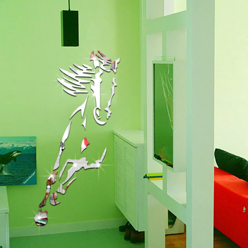 BowLift | Galloping Horse Wall Decoration, 3D Acrylic Modern Mirror Horse Wall Sticker