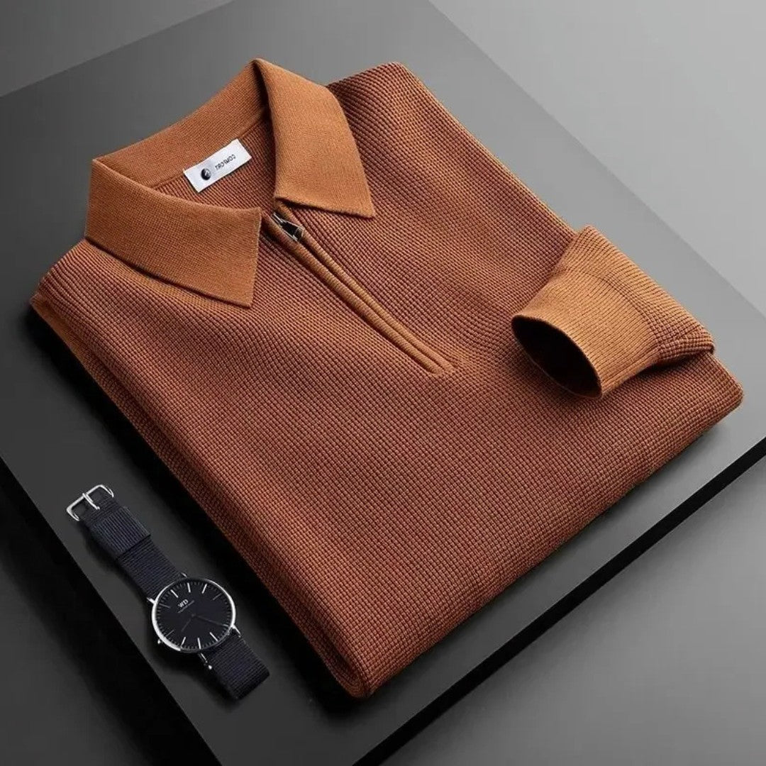 Waffle Knit Zip Polo Shirt