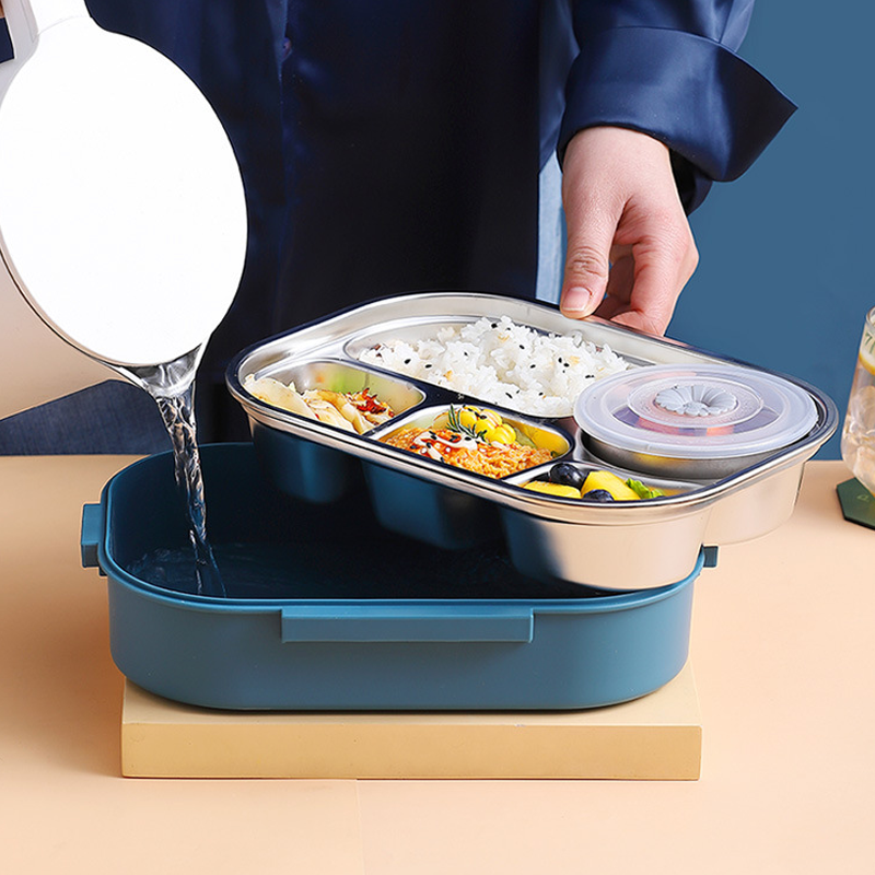 BowLift | Thermo-Lunchbox made of stainless steel – inside made of stainless steel – 3 or 4 compartments with soup bowl – wall clock