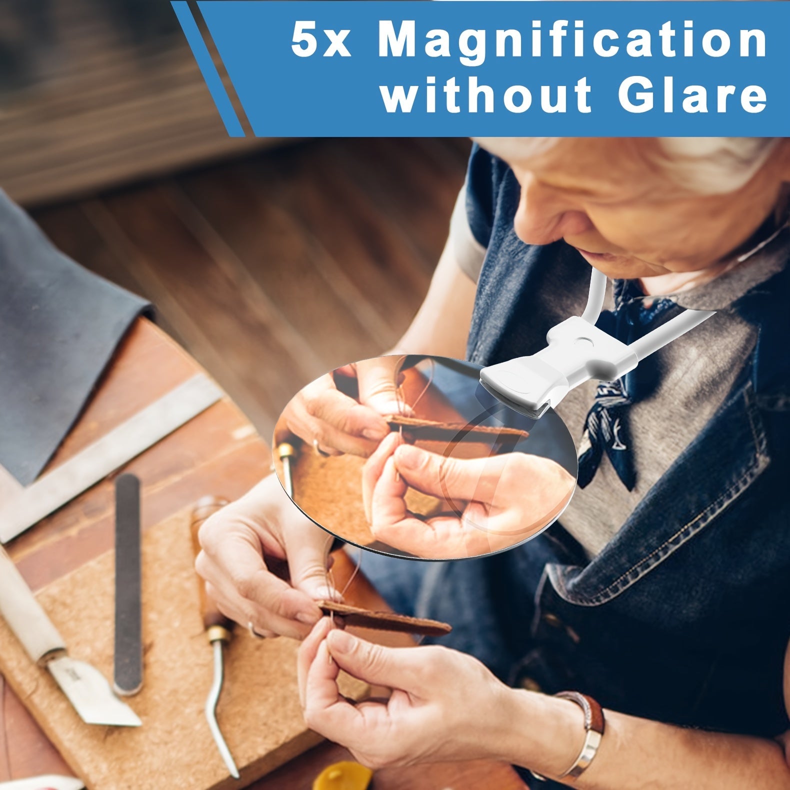 BowLift | 5X Magnifying Glass Pro – Hands-Free Adjustable Neck Loupe for Seniors and People with Visual Impairment – Perfect for Reading, Sewing, Crafting, and Inspecting