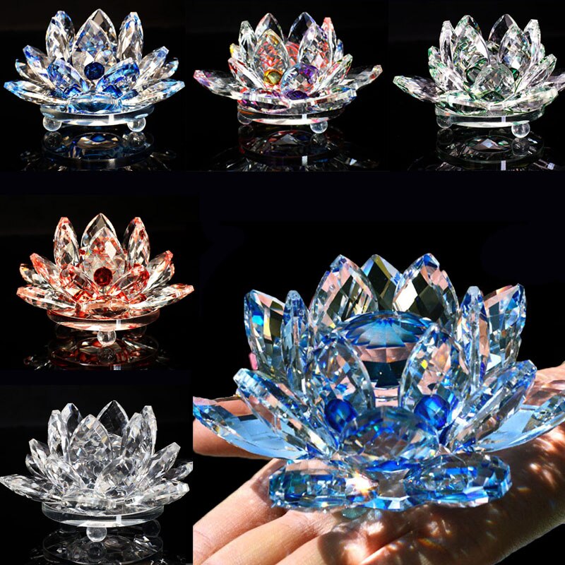 BowLift | 80Mm Quartz Crystals Lotus Flower Crafts Glass Fengshui Ornaments Healing Crystals Home Party Wicca Decor Yoga Gifts Souvenir