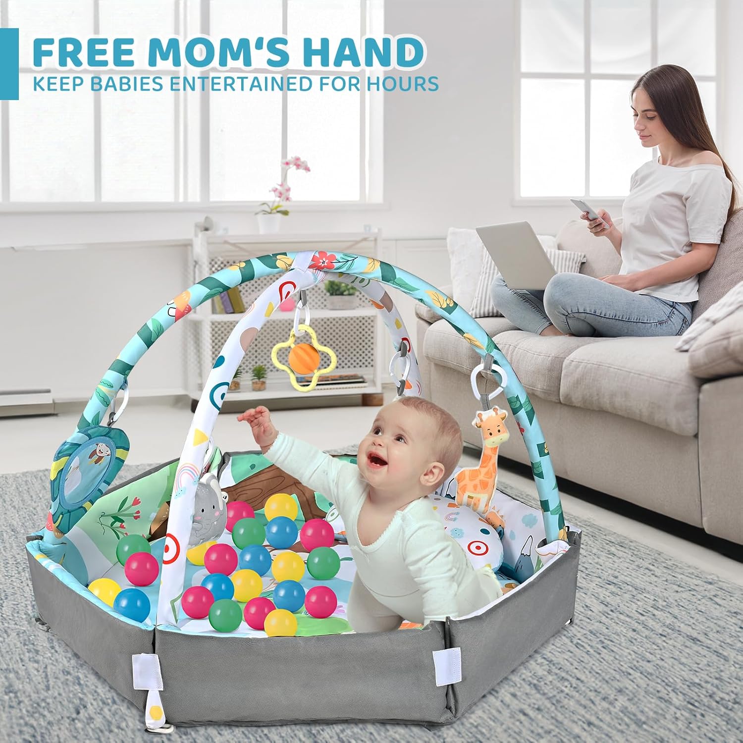 BowLift | 8-in-1 Baby Play Mat & Ball Pit with 6 Toys – A Complete Development Gym for Infants