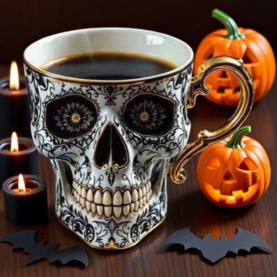 BowLift | Gothic Skull Decorative Mug Noctura – Artistic Hand-Painted Skull Decoration