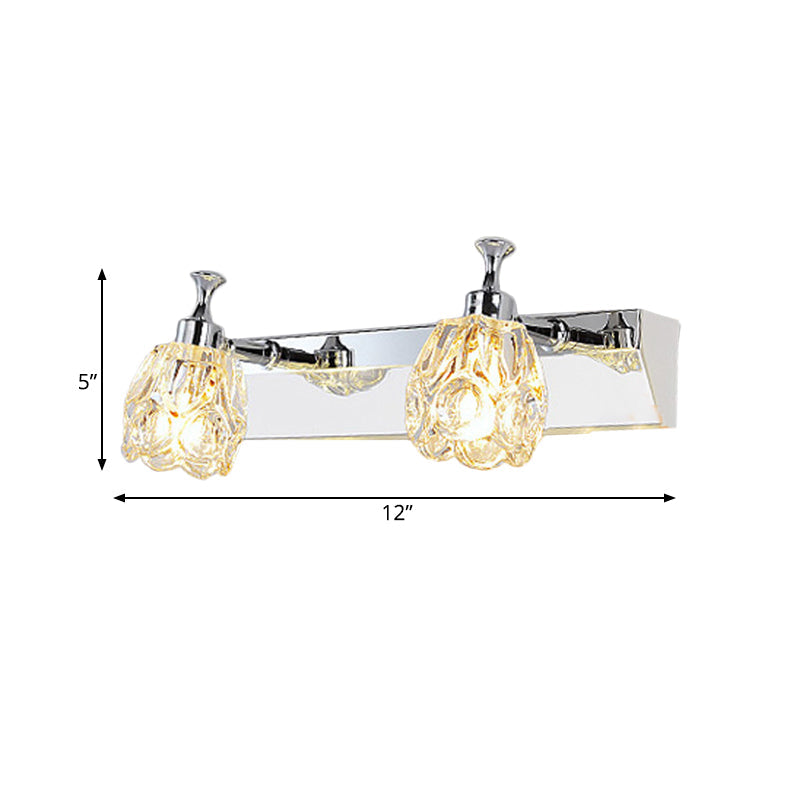 BowLift | Chrome 1/2/3-Light Vanity Light Fixture Minimal Faceted Crystal Flower Wall Lamp in Warm/White Light