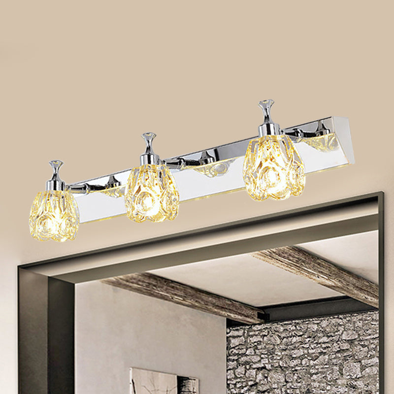 BowLift | Chrome 1/2/3-Light Vanity Light Fixture Minimal Faceted Crystal Flower Wall Lamp in Warm/White Light