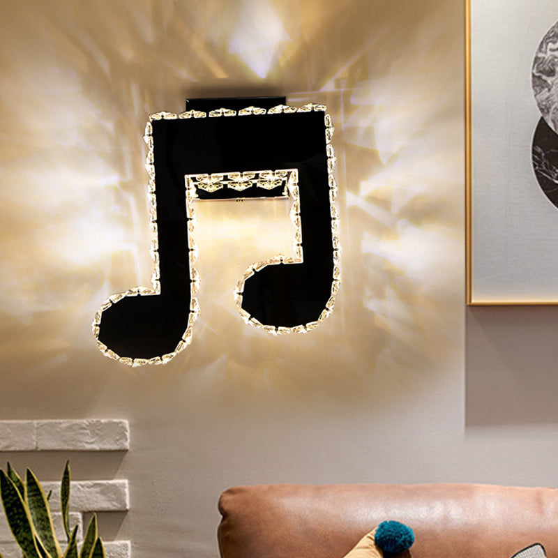 BowLift | LED Wall Mount Lamp Minimalist Music Note Shape Facet Crystal Wall Lighting Fixture in Black
