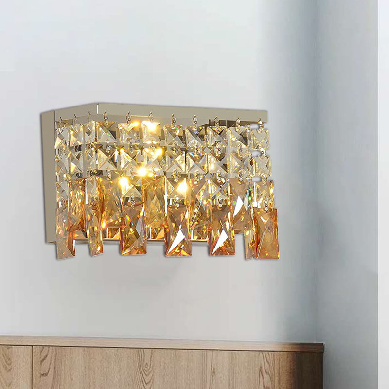 BowLift | LED Wall Light Contemporary Hall Wall Mounted Fixture with Rectangular Amber Crystal Shade