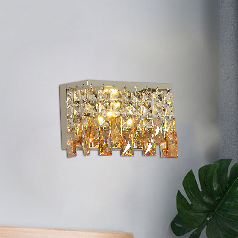 BowLift | LED Wall Light Contemporary Hall Wall Mounted Fixture with Rectangular Amber Crystal Shade
