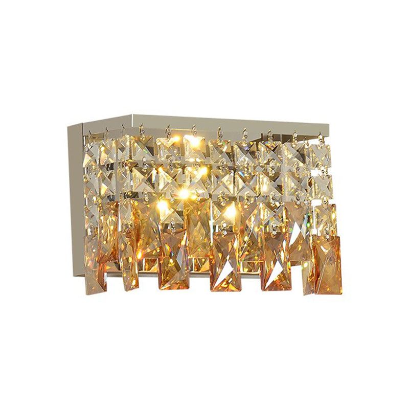 BowLift | LED Wall Light Contemporary Hall Wall Mounted Fixture with Rectangular Amber Crystal Shade
