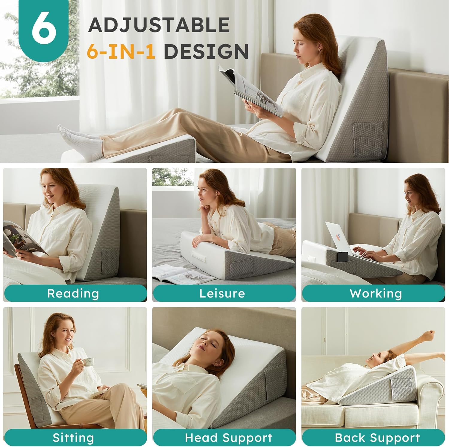 BowLift | Deluxe Inclined Wedge Support Pillow | Cooling Gel Memory Foam, Removable Cover & Ideal for Back Pain Relief and Acid Reflux