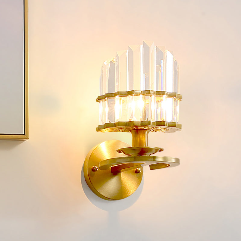 BowLift | Round Living Room Wall Light Postmodern Crystal Block 1 Bulb Gold Wall Mounted Lamp