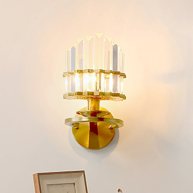 BowLift | Round Living Room Wall Light Postmodern Crystal Block 1 Bulb Gold Wall Mounted Lamp