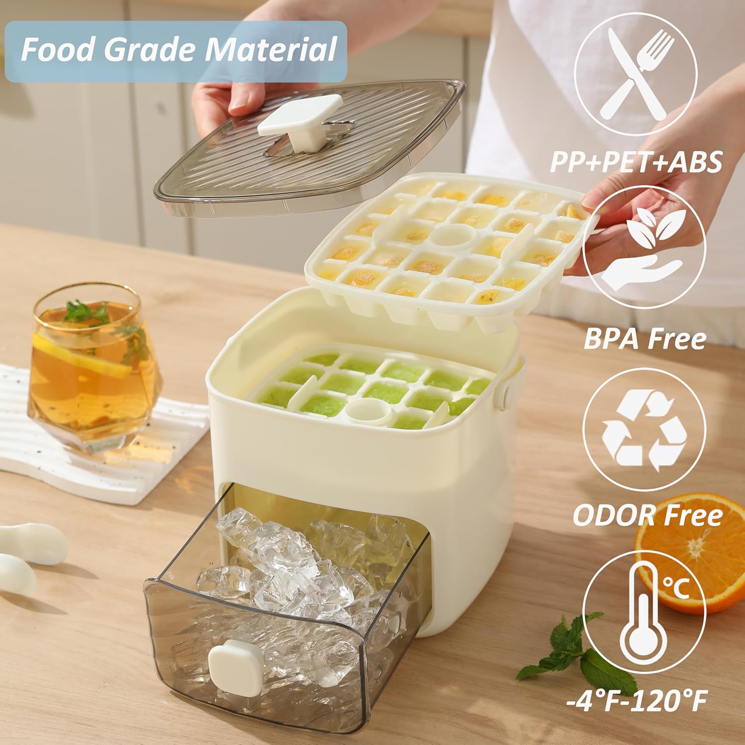 BowLift | Ice cube tray with lid and waste, ice tray for freezer, flexible ice cube trays