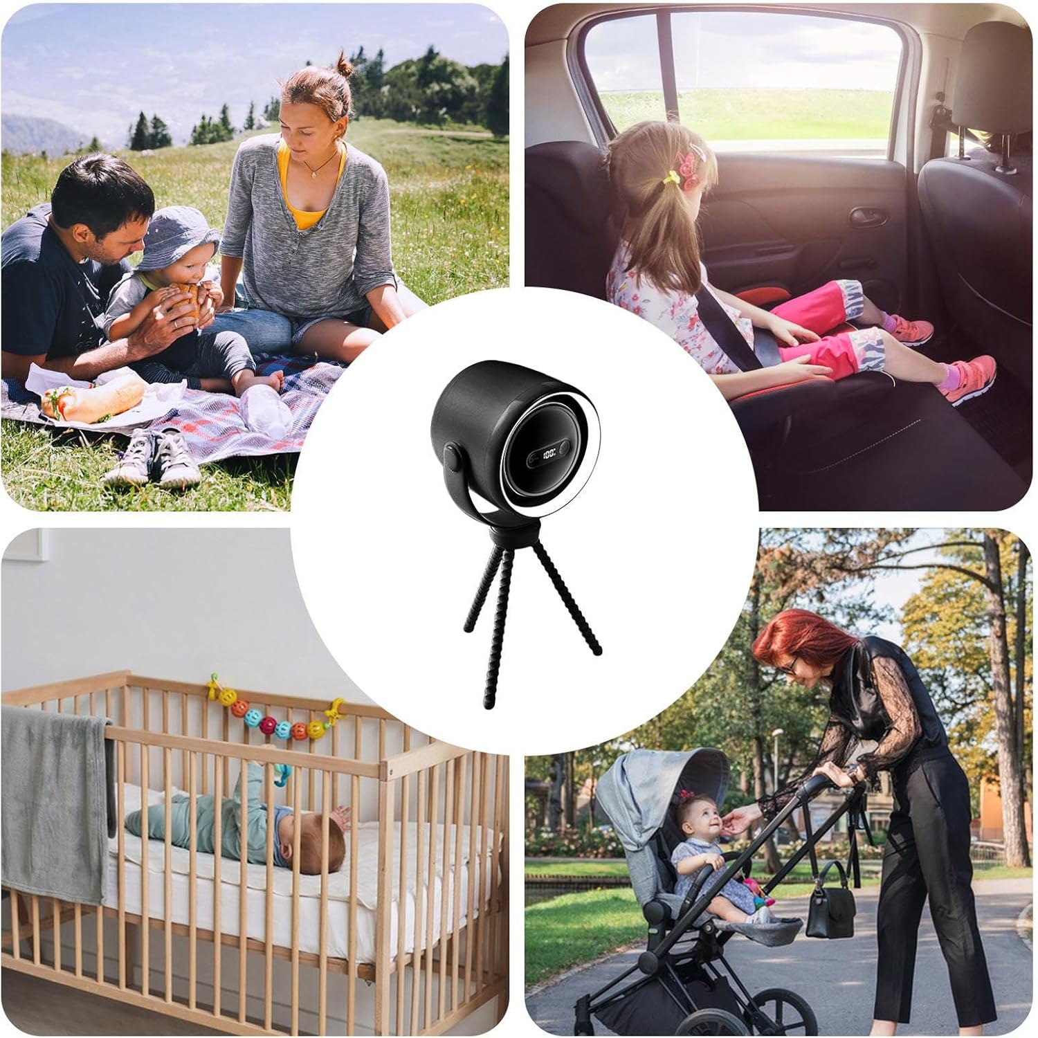 BowLift | Rechargeable Clip-On Stroller Fan with Night Light 100 Speeds