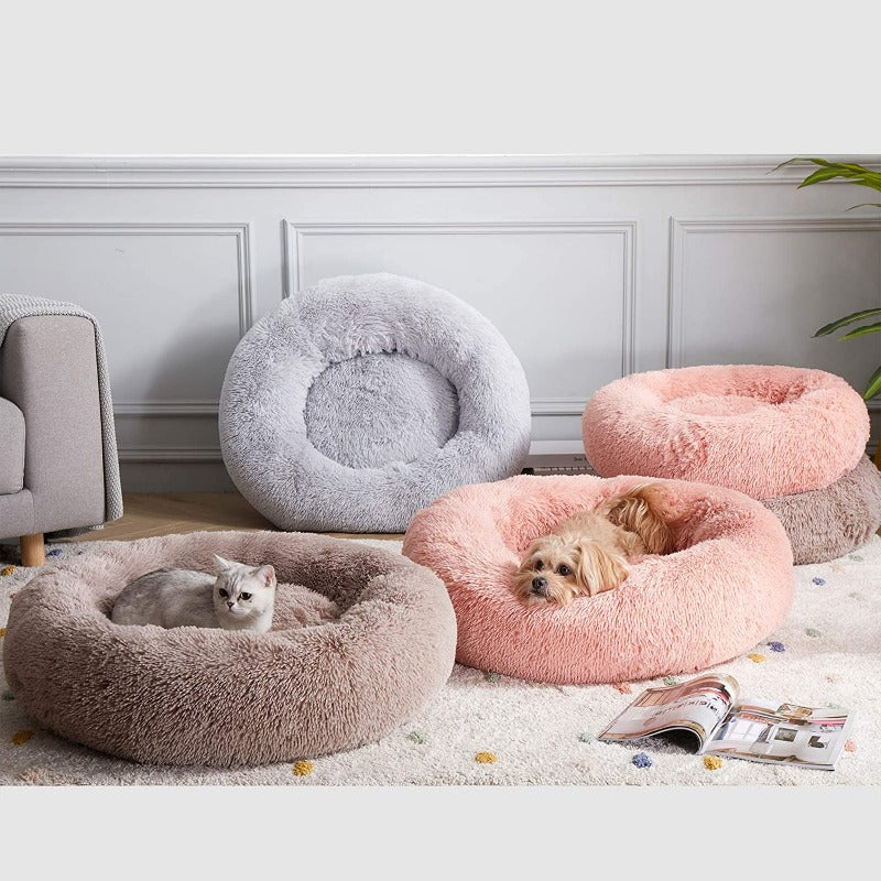 BowLift | Beef Plush Calming Donut Dog Bed for Small to Large Dogs