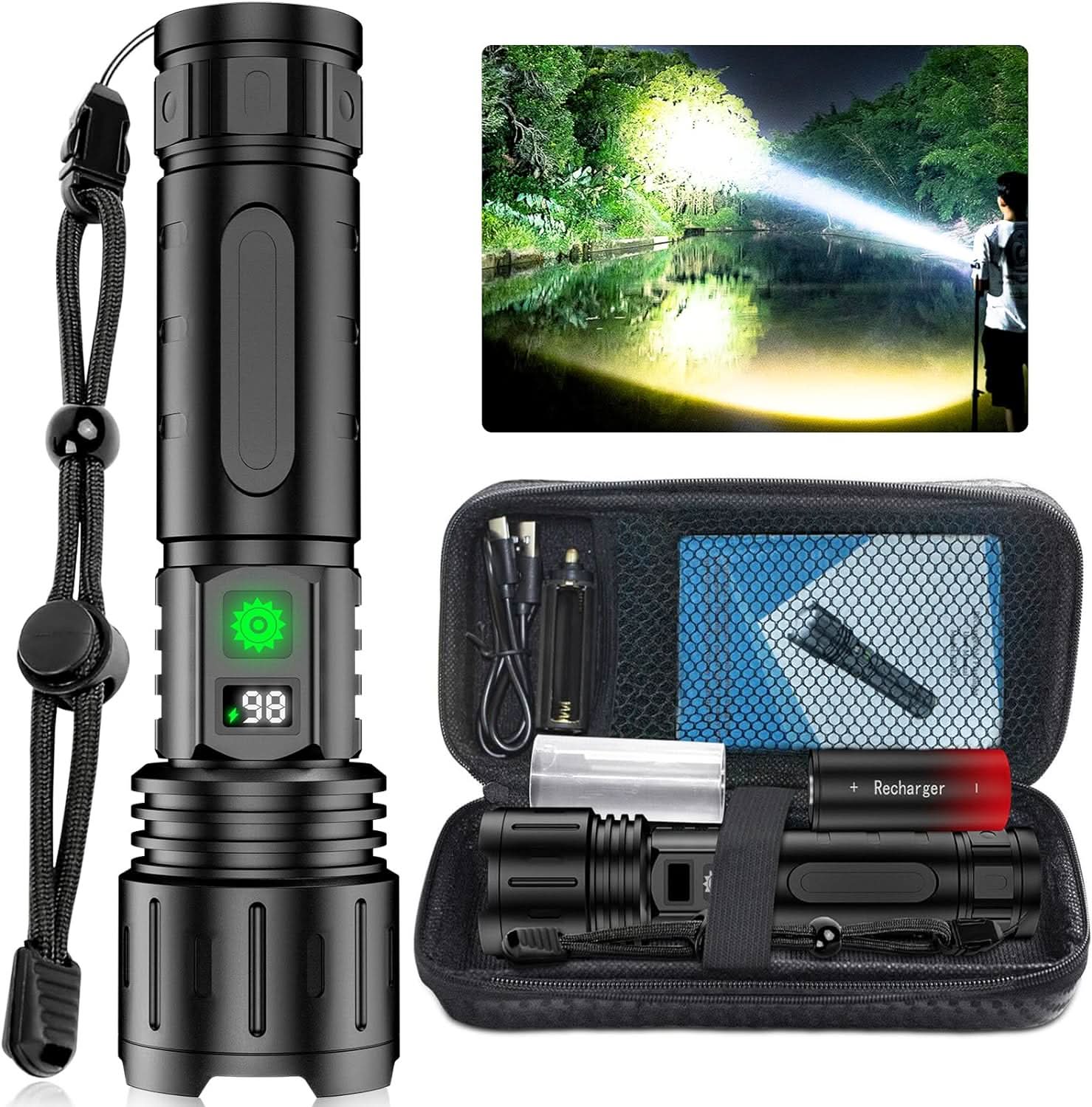 BowLift | BEAMFORCE X100 – LED flashlight with 100,000 lumens, 5 light modes & power bank function