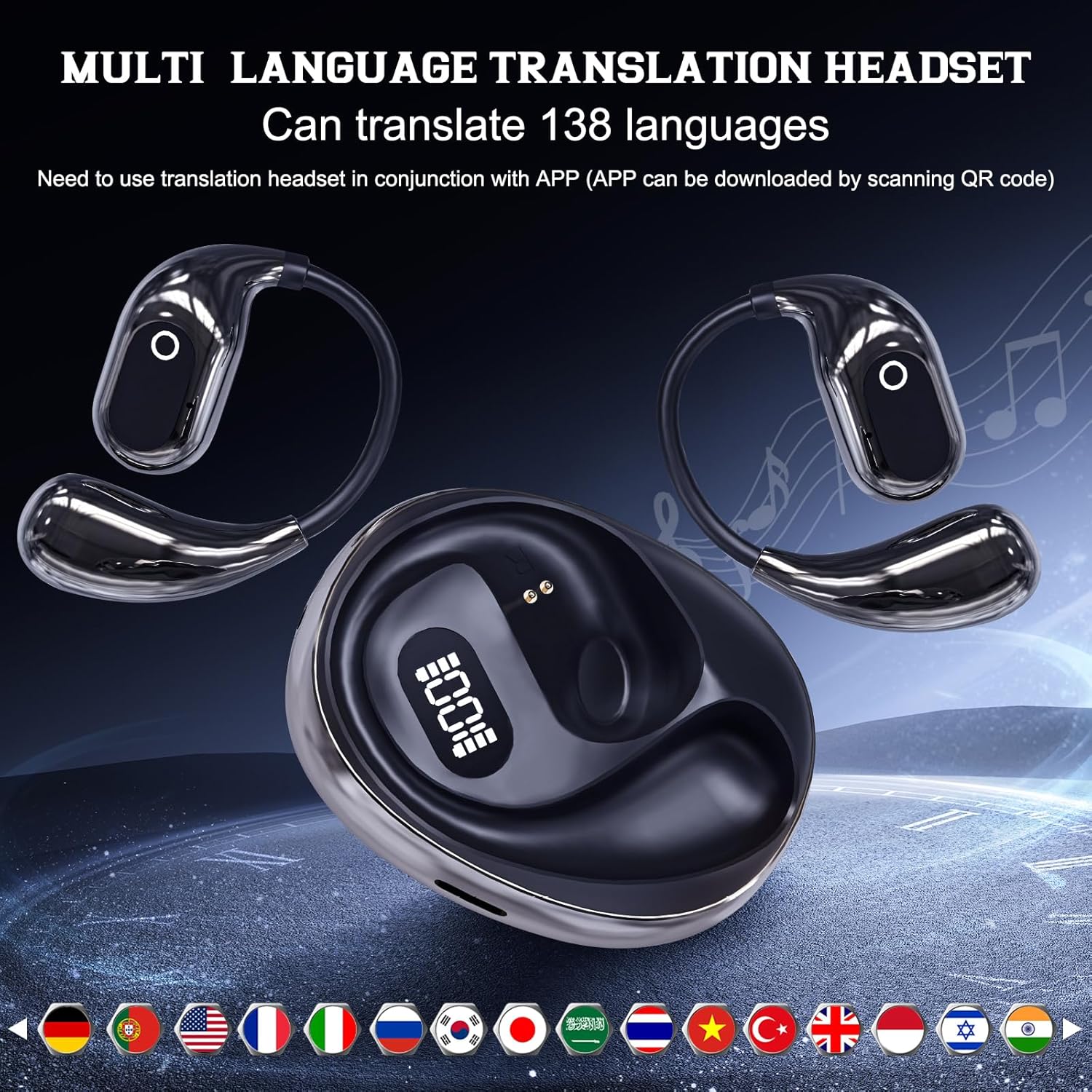 BowLift | AI Smart Translator Earbuds with Bluetooth 5.3, Open-Ear Language Translation Headphones for Travel, Business, and Sports