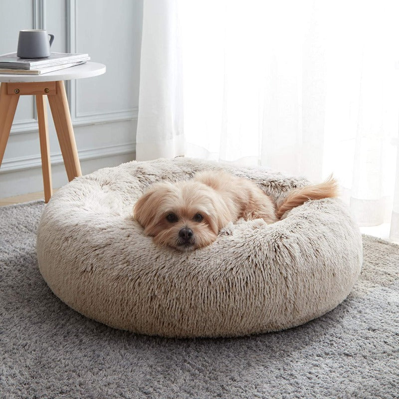 BowLift | Beef Plush Calming Donut Dog Bed for Small to Large Dogs