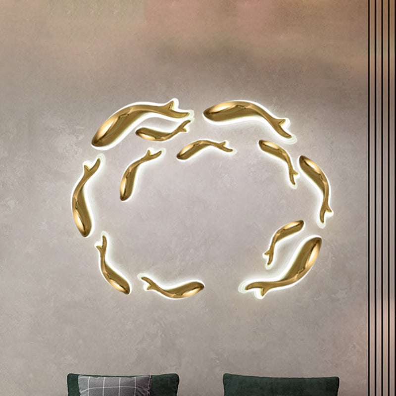 BowLift | Brass-Finish Fish-Like Flush Wall Light Postmodern LED Metal Wall Light, 10"/12" Wide