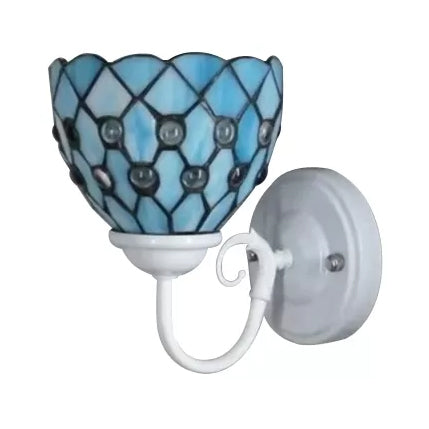 BowLift | Tiffany Bead Wall Lamp with Blue Glass Shade Single Light Mini Wall Lamp for Bedroom