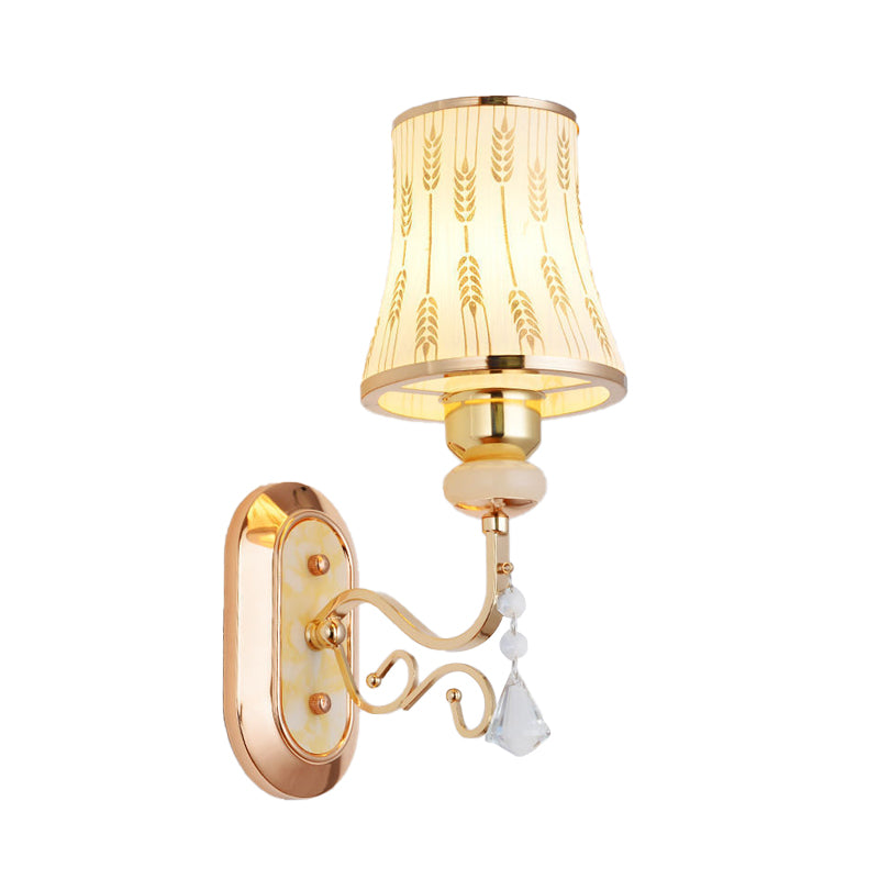 BowLift | Arc Wheat Pattern Glass Wall Mount Light Modernism 1-Bulb Gold Finish Wall Lamp Light