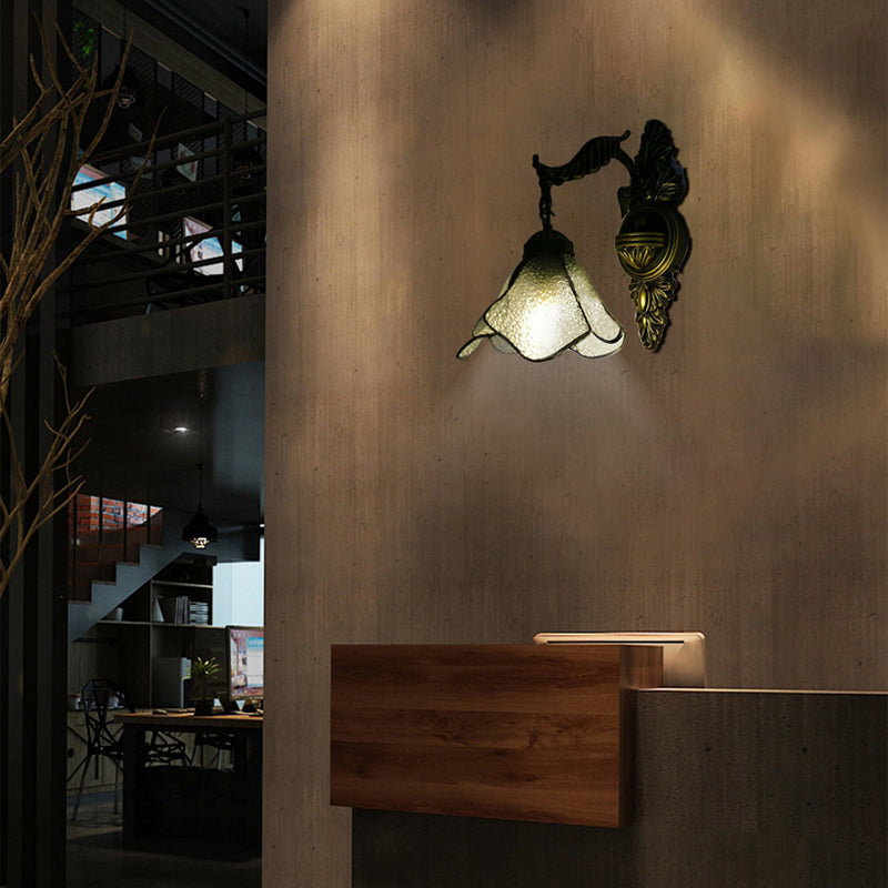 BowLift | Clear/Pink/Light Blue/Dark Blue/Beige Petal Shade Wall Light Tiffany Style 1 Light Stained Glass Wall Lighting in Antique Brass