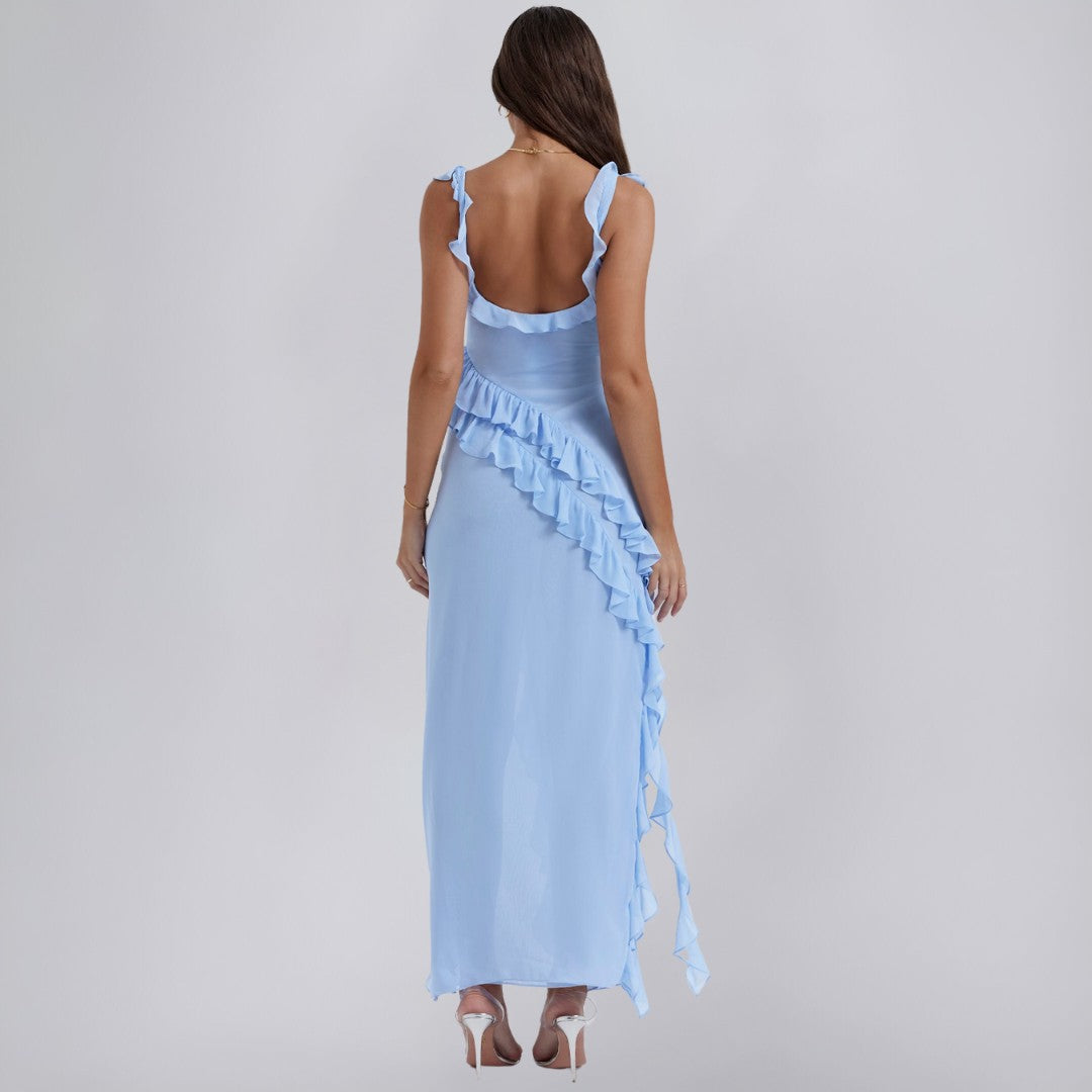 Square Neck Chiffon Dress with Ruffle Straps